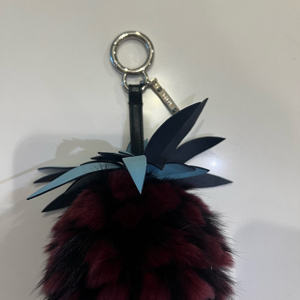 Fendi Luxurious Burgundy and Black Fur Keychain